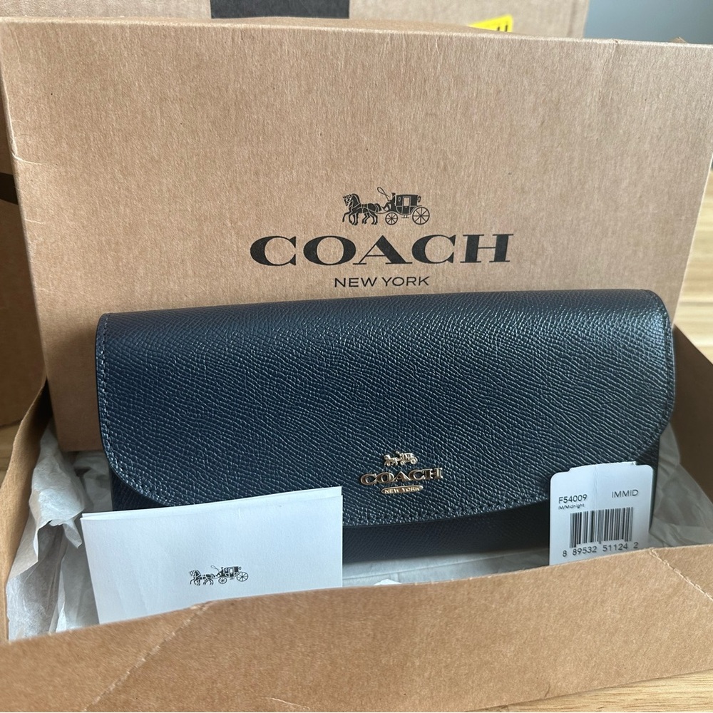 Coach Navy Leather Wristlet